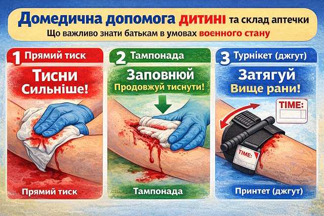 Домедична допомога дитині та склад аптечки: що важливо знати батькам в умовах воєнного стану